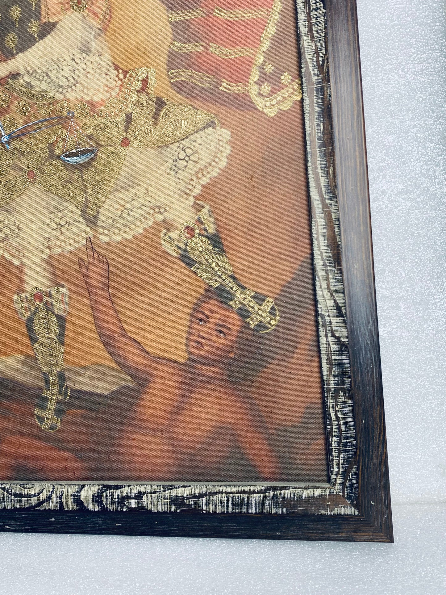 Religious Cusco Painting Michael Archangel Judging Satin, 26" x 18" x 1"