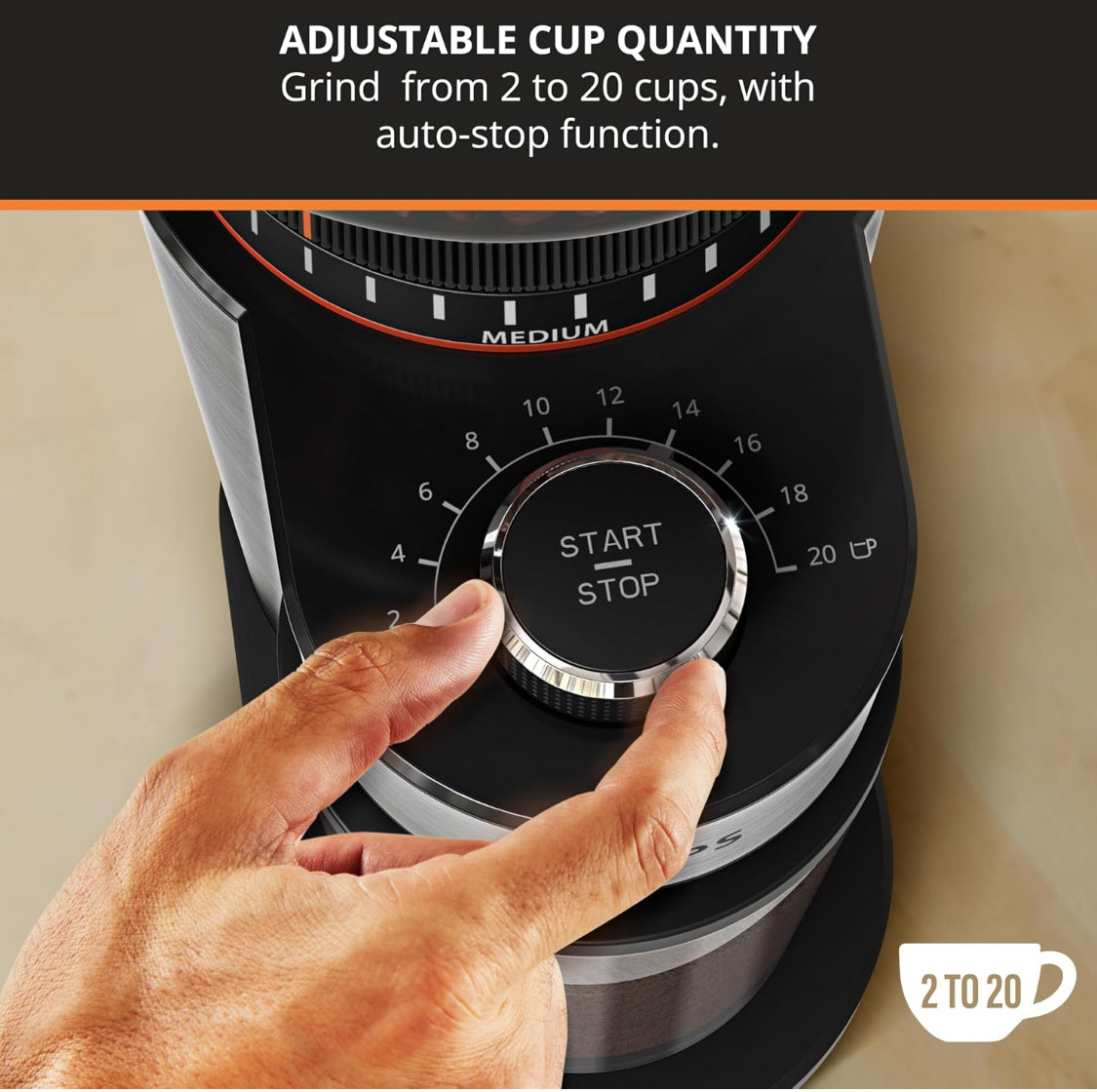 KRUPS Flat Burr Coffee Grinder 18 Settings 2-20 Cups, Black/Stainless Steel