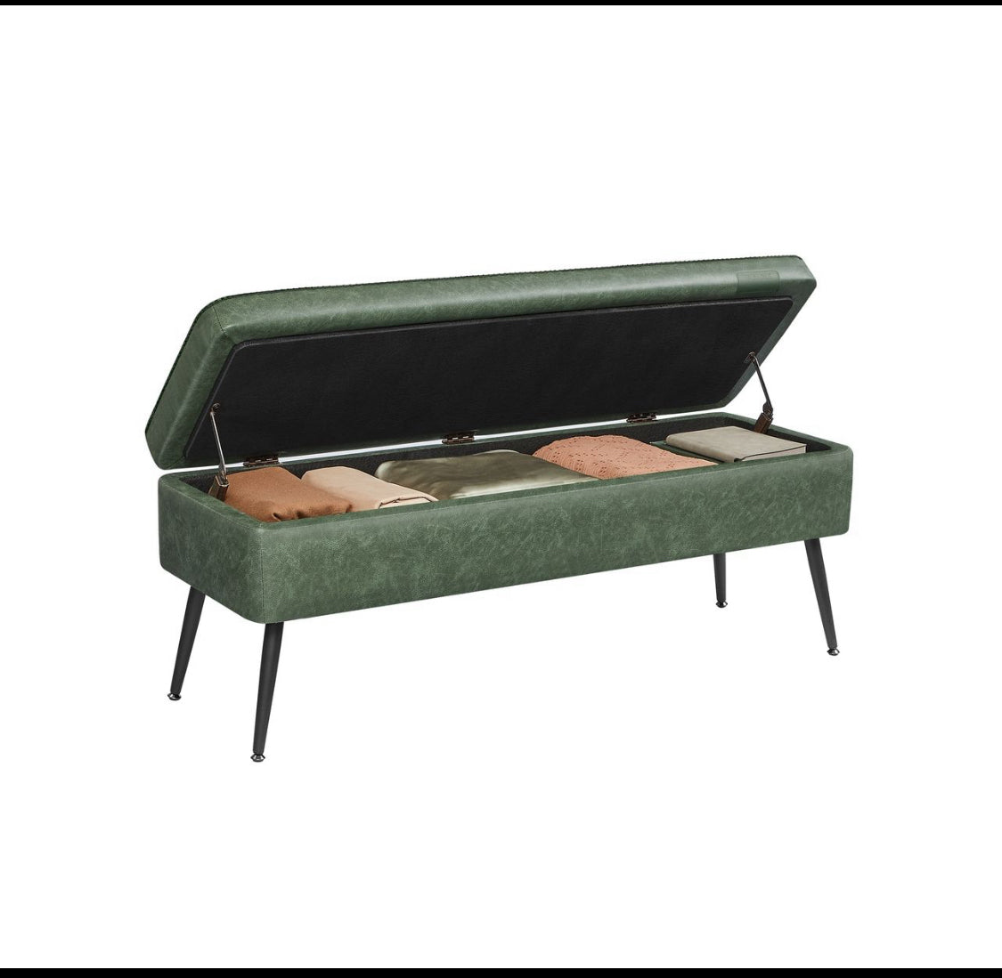 New Open Box VASAGLE Storage Ottoman Bench With Steel Legs, Forest Green