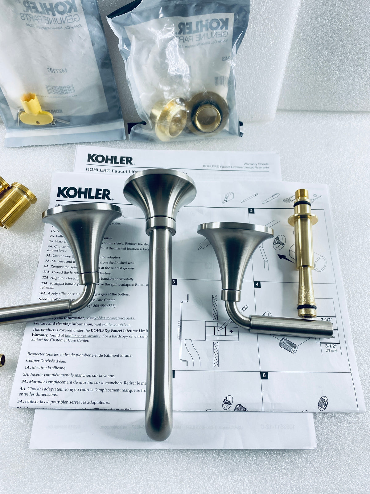 New Other Kohler Tone Wall-Mount Bathroom Sink Faucet Set With Two Lever Handles