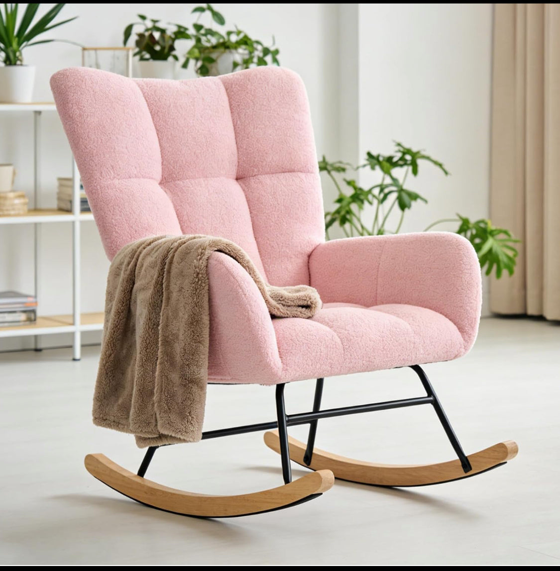 New Other DUMOS Nursery Upholstered Teddy Glider Rocking Armchair, Pink