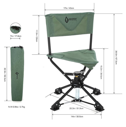 New Open Box ARROWHEAD OUTDOOR 360° Degree Swivel Hunting Chair/Stool, Green
