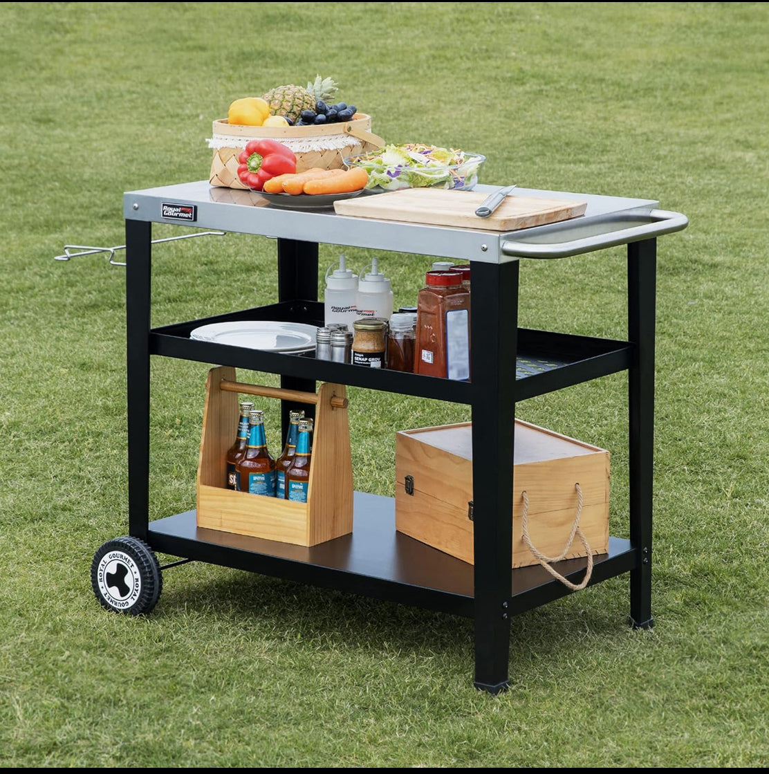 New Other Royal Gourmet Movable 3-Shelf Grill Table, Stainless Steel Tabletop