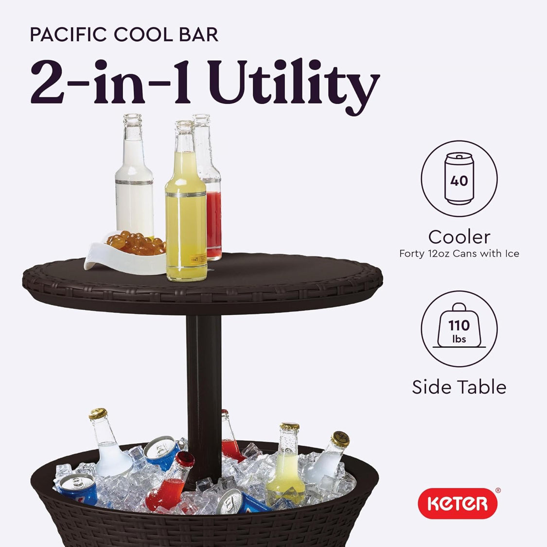 New Other Keter Pacific Cool Bar Outdoor Side Table W/ 7.5 Gallon Cooler, Brown