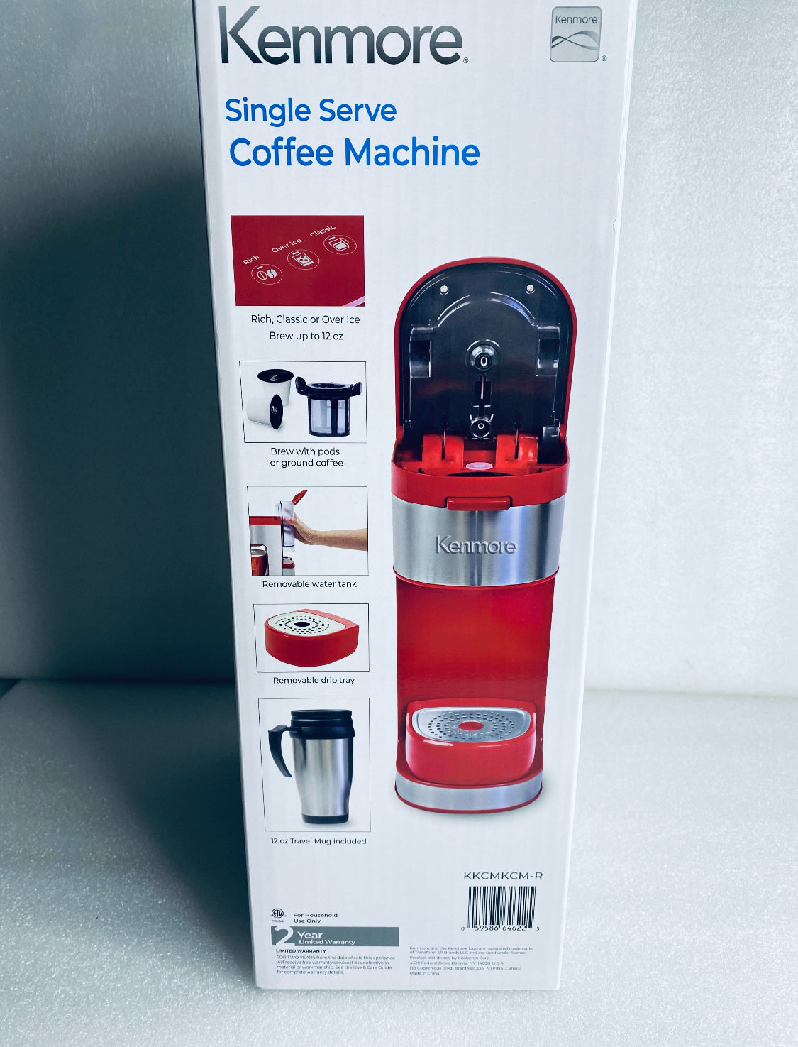 New Kenmore Single Serve Coffee Maker One Cup Brewer W/ 6–12 Oz Brew Sizes, Red