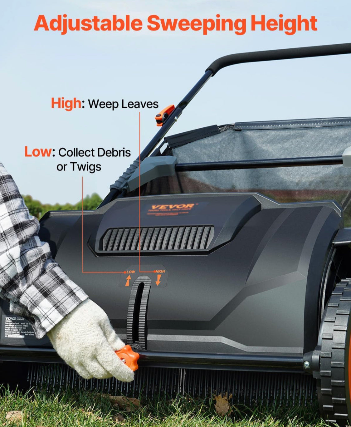 New Other Vevor 21in. Push Lawn Sweeper For Leaves & Grass, Black/Orange