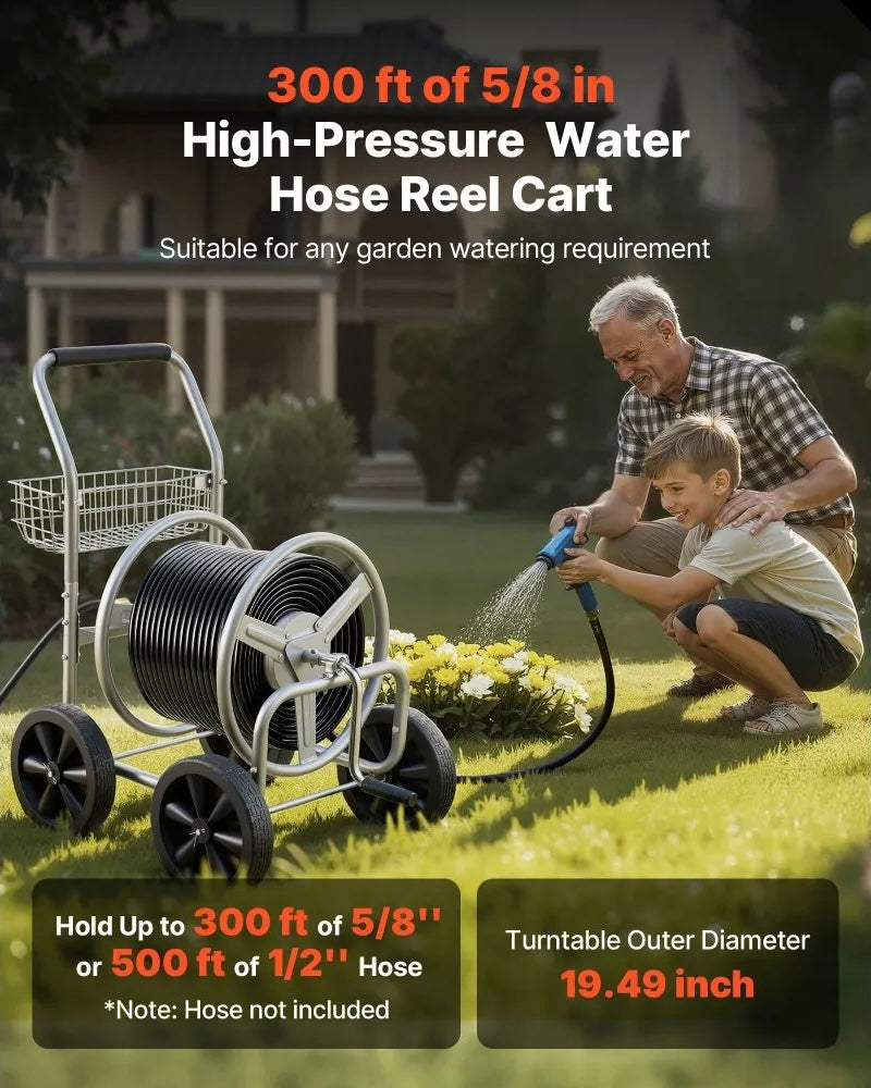 New Open Box VEVOR Water Hose Reel Cart, Holds Up to 300ft Hose With 4 Wheels