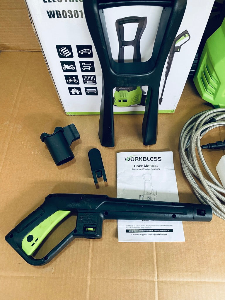 WorkBless 1200 PSI Electric Power Pressure Washer With Angle-Adjustment Nozzle, Green