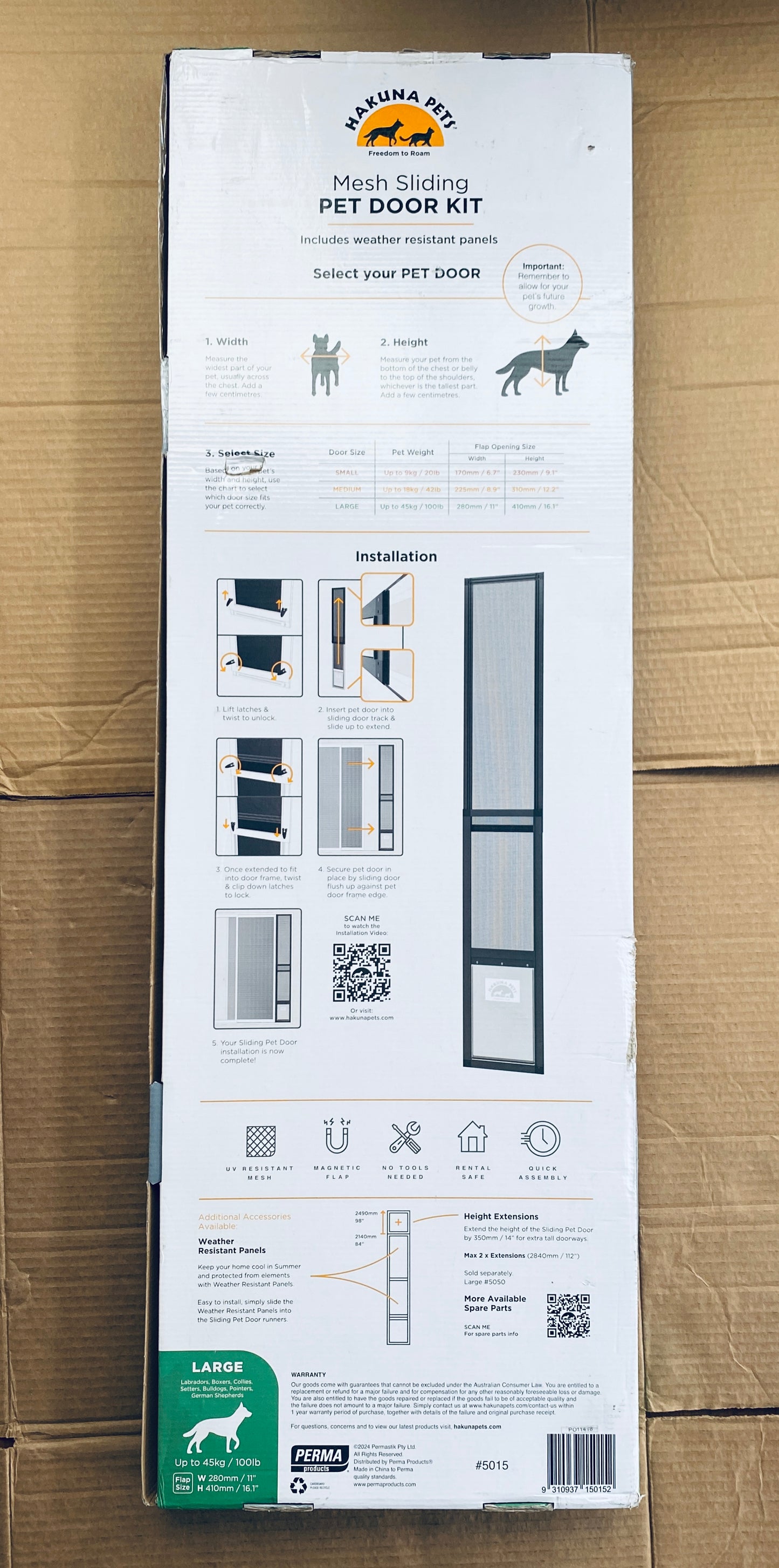 New Other Hakuna Pets Large Adjustable Patio Pet Door For Sliding Doors, Black