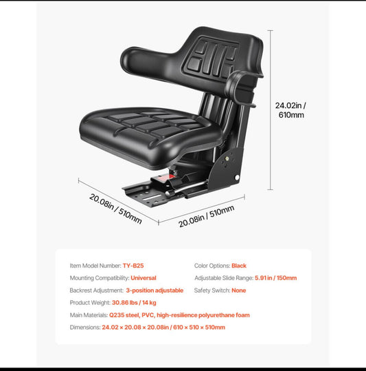 New Other VEVOR Universal Adjustable Forklift/Tractor Seat With Micro Switch
