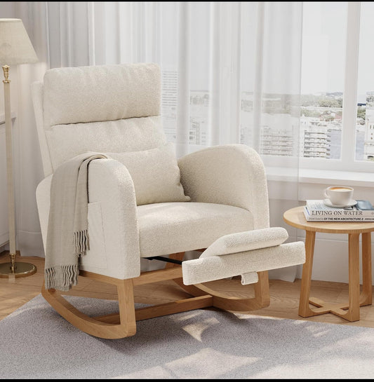 New Open Box GarveeHome Nursery Glider Rocking Chair With Footrest, White/Teddy