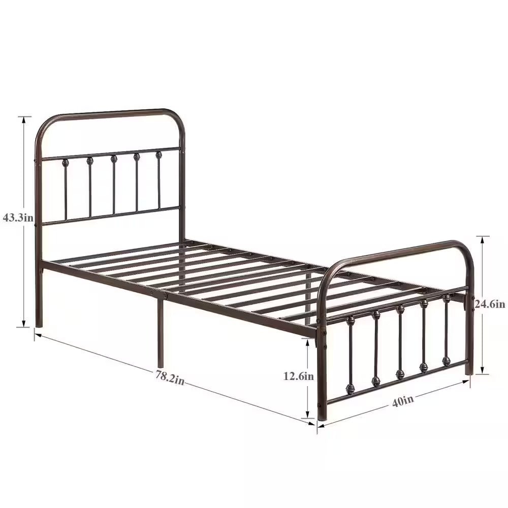 New Open Box Vecelo Victorian Heavy-Duty Metal Twin Platform Bed With Headboard