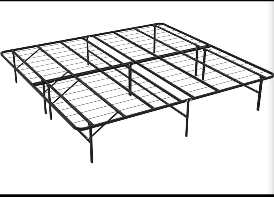 New King Size Folding Platform Bed Frame, 14” Underbed Storage, Black