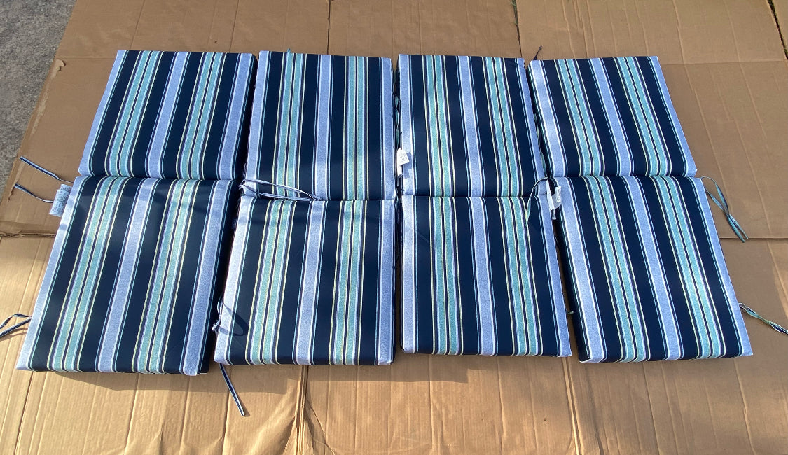 Set Of 4 – New Arden Outdoor Dining Chair Cushion, Sapphire Aurora Blue Stripe