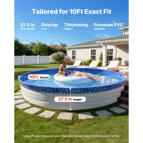 New Other VEVOR 10ft Round Heavy Duty Overlap Swimming Pool Liner For 27.5” Wall