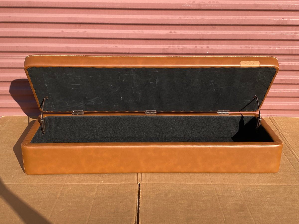 VASAGLE EKHO Collection Storage Ottoman Bench With Steel Legs, Caramel Brown
