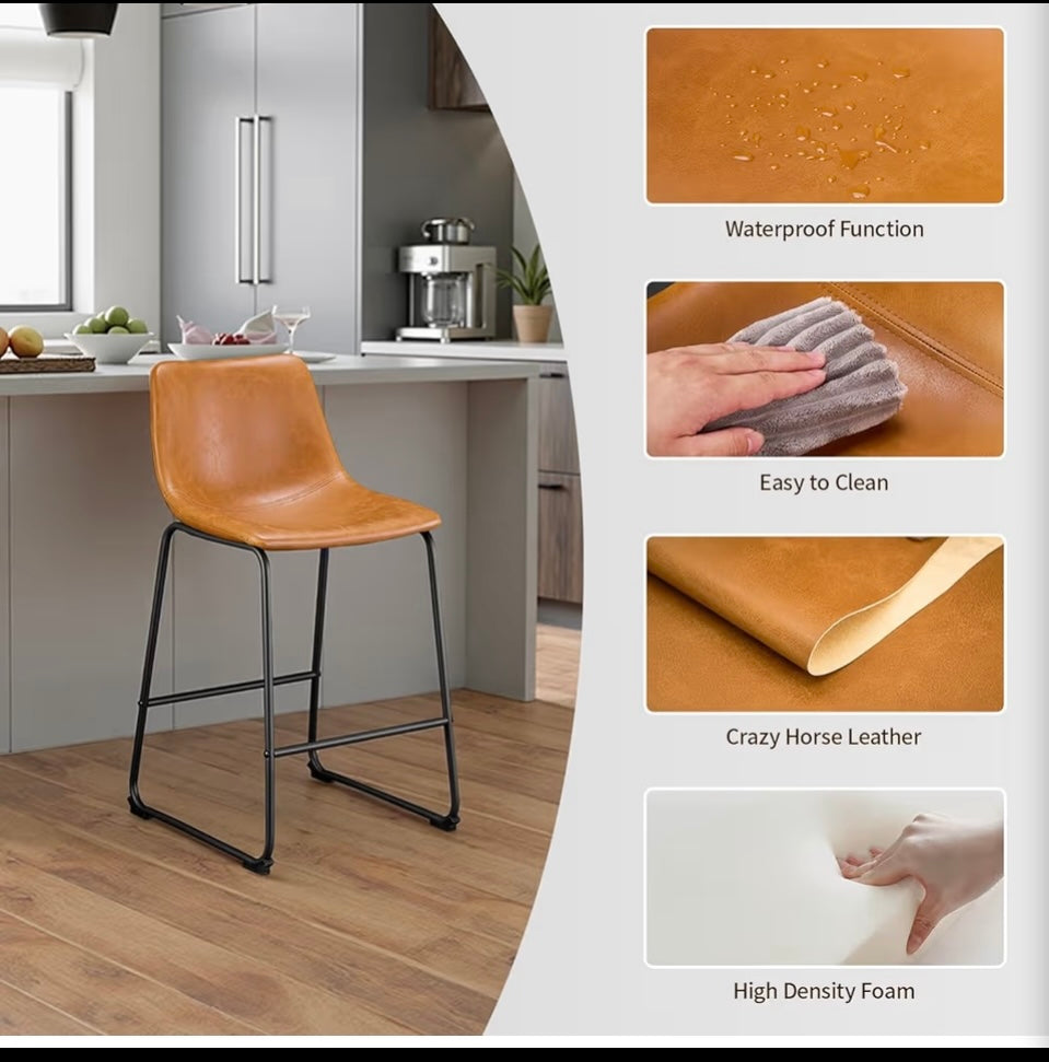 Set Of 2 - New STOOLINK 26” Bar Stools For Kitchen Island, Whiskey Brown