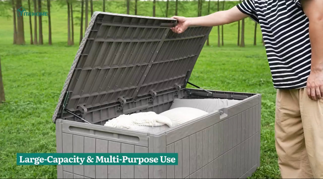 New Other YITAHOME 200 Gallon Waterproof Resin Storage Box/3-Person Bench, Grey