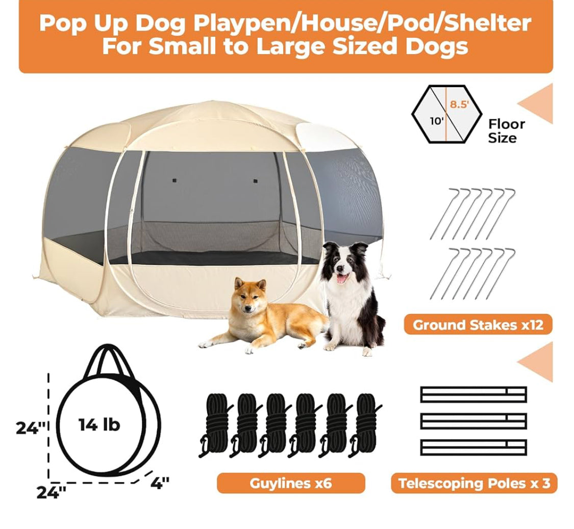 New Other EighteenTek XXLarge 10'x4.8'H Popup Portable Dog House, Beige