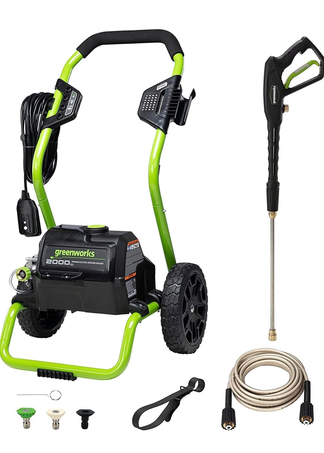 Greenworks 2000 PSI 1.1 GPM Max Electric Power Washer W/ 25°, 40° & Soap Nozzle