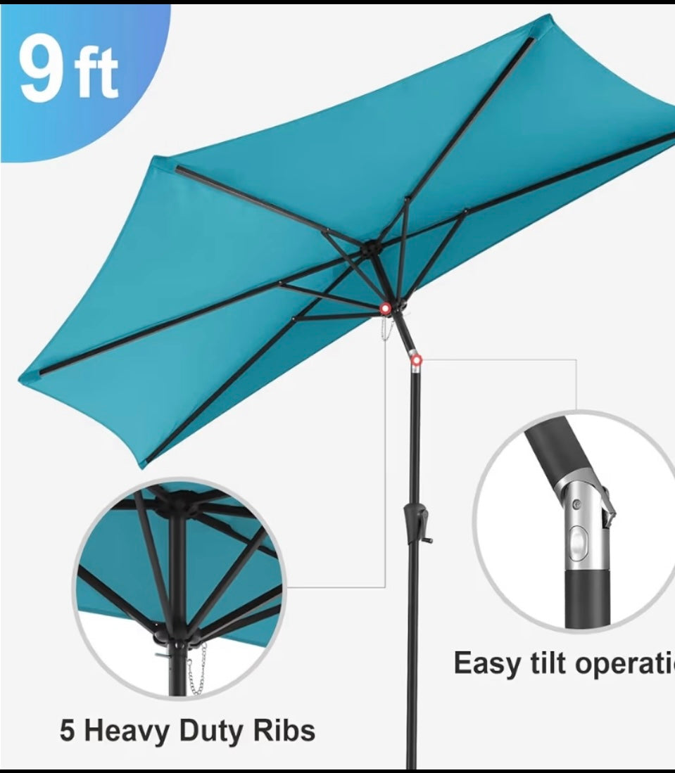 New Other Pure Garden Outdoor Half 9’ Patio Shade With Easy Crank & Tilt, Aqua Blue