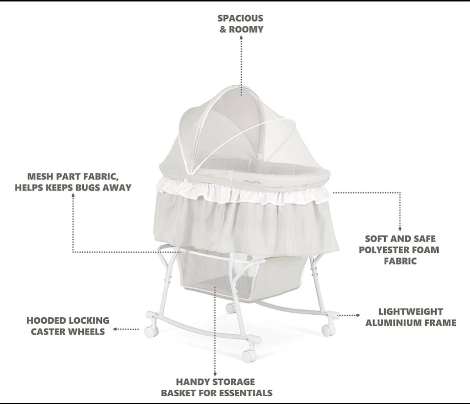 new Other - Dream Of Me Portable 2-In-1 Lacy Bassinet, Light Gray