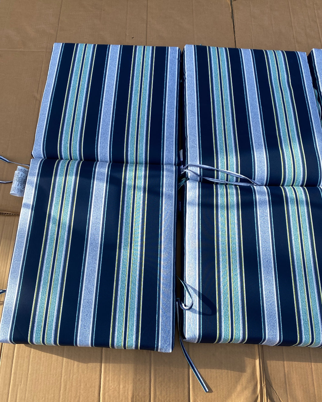 Set Of 4 – New Arden Outdoor Dining Chair Cushion, Sapphire Aurora Blue Stripe