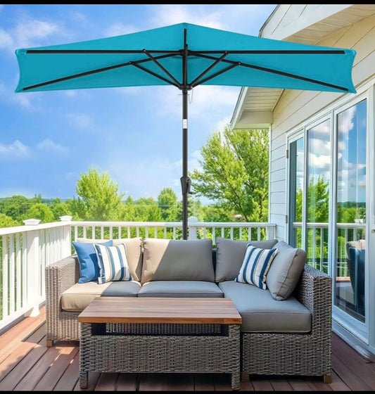 New Other Pure Garden Outdoor Half 9’ Patio Shade With Easy Crank & Tilt, Aqua Blue