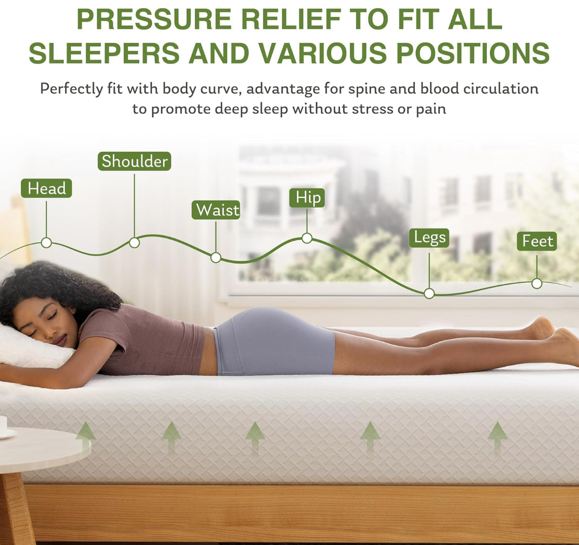 New EGOHOME 10” Full Medium Firm Memory Foam Mattress W/ Cooling Green Tea Gel