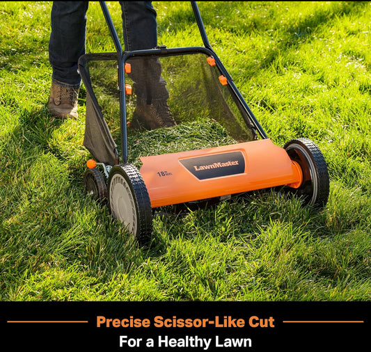 LawnMaster 18" 5-Blade Push Reel Lawn Mower, Orange/Black