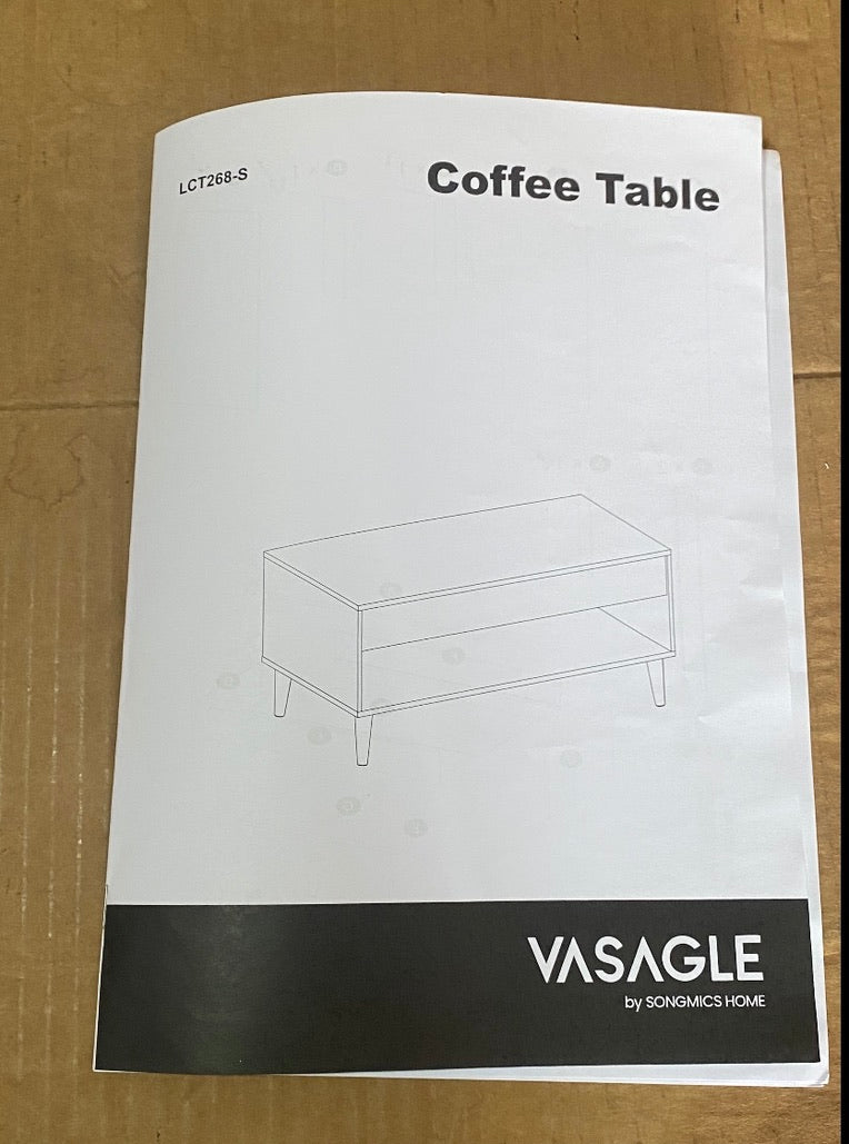 New Open Box VASAGLE Lift Top Coffee Table With Hidden Storage, Charcoal Gray