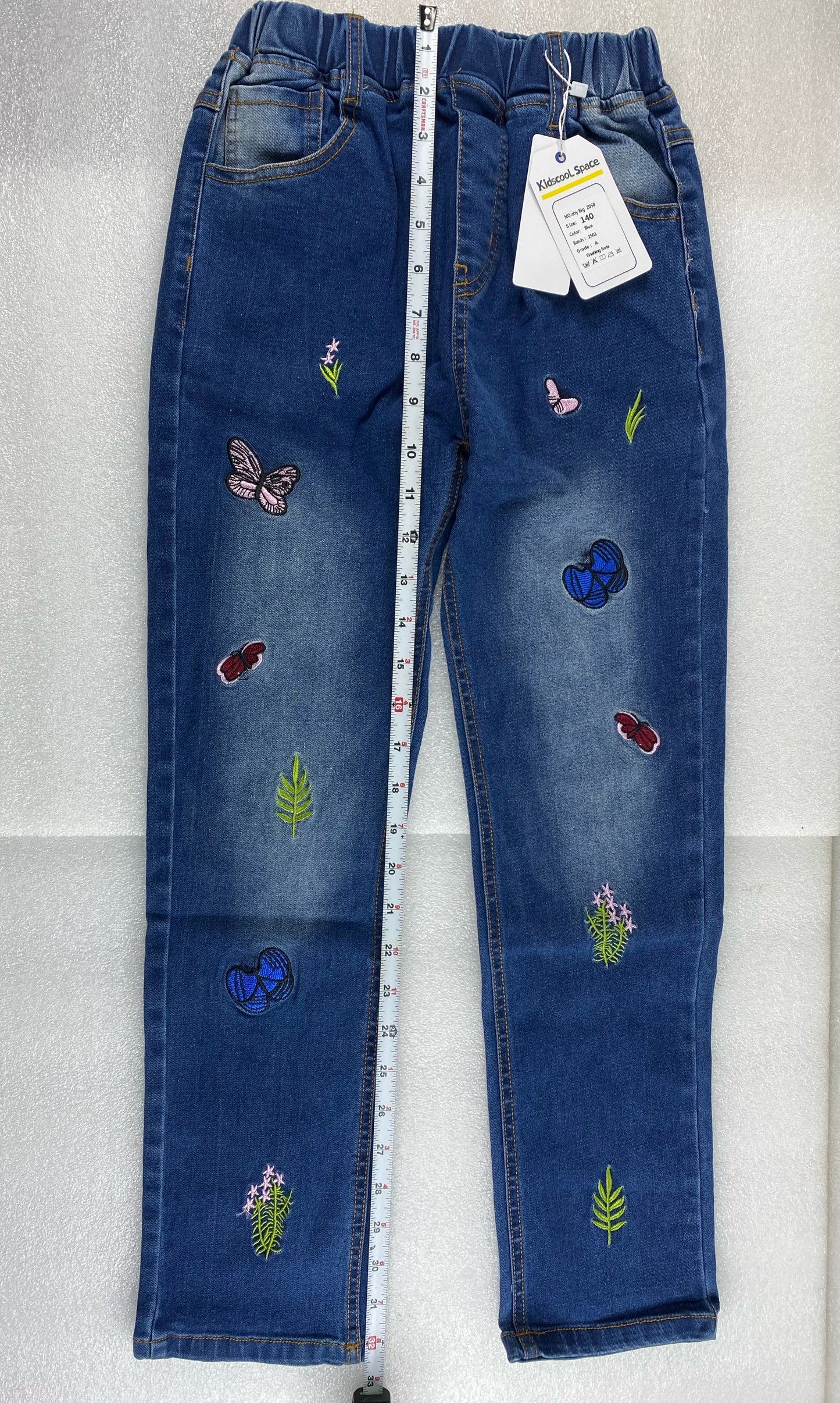 New Kidscool Space Size 10 Ribbed Elastic Waist Embroidered Denim Pants, Blue