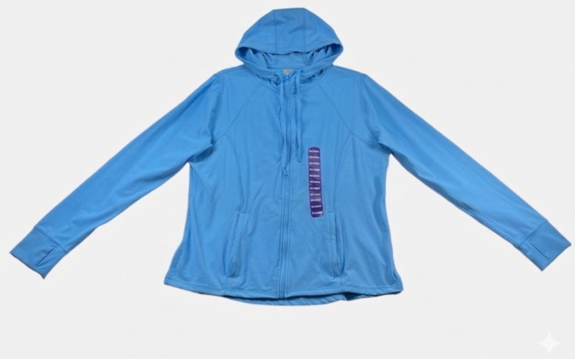 New Members Mark Ladies Everyday Moisture Wicking Full Zip Hooded Performance Jacket XXL, Blue Hills