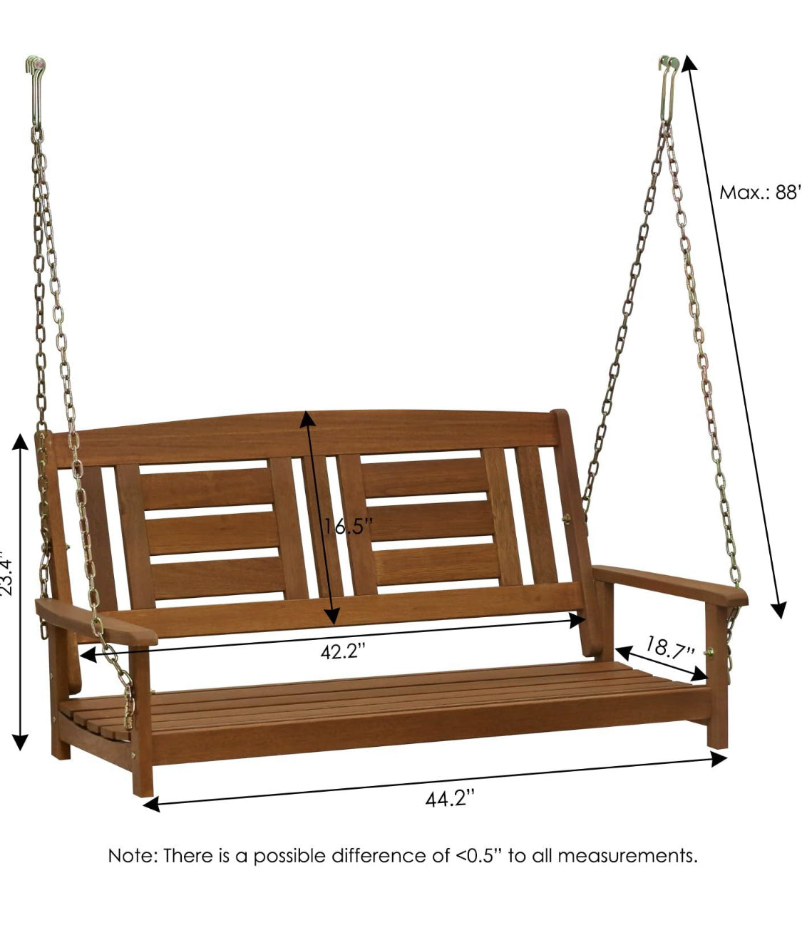 New Other Furinno TIOMAN Hardwood 2-Seater Porch Swing With Chains, Natural