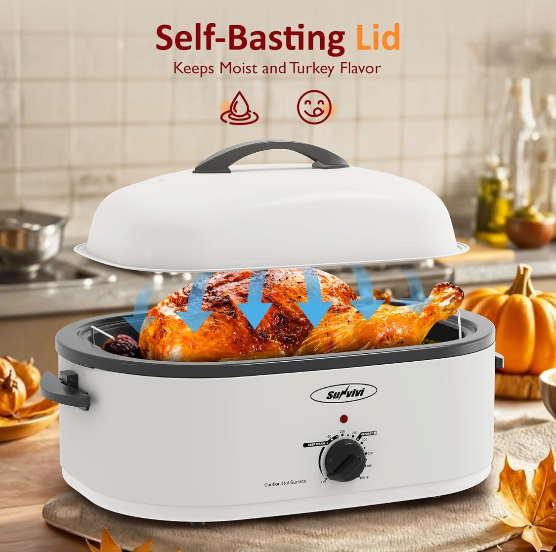 New Sunvivi 26 Qt Electric Roaster Oven W/ Glass Lid & Cool-Touch Handles, White