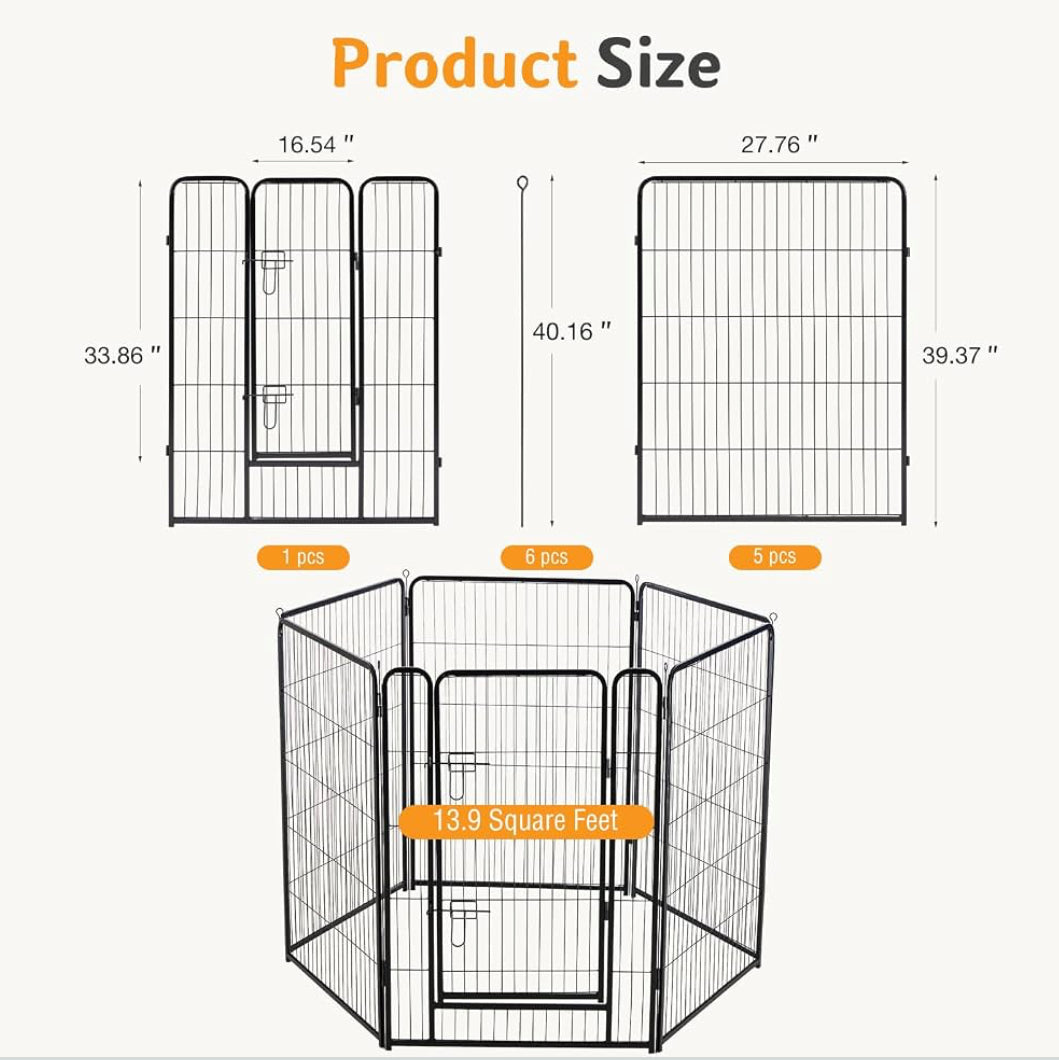 New Open Box NEWBULIG 6 Panel 40” In/Outdoor Metal Dog Playpen, Black
