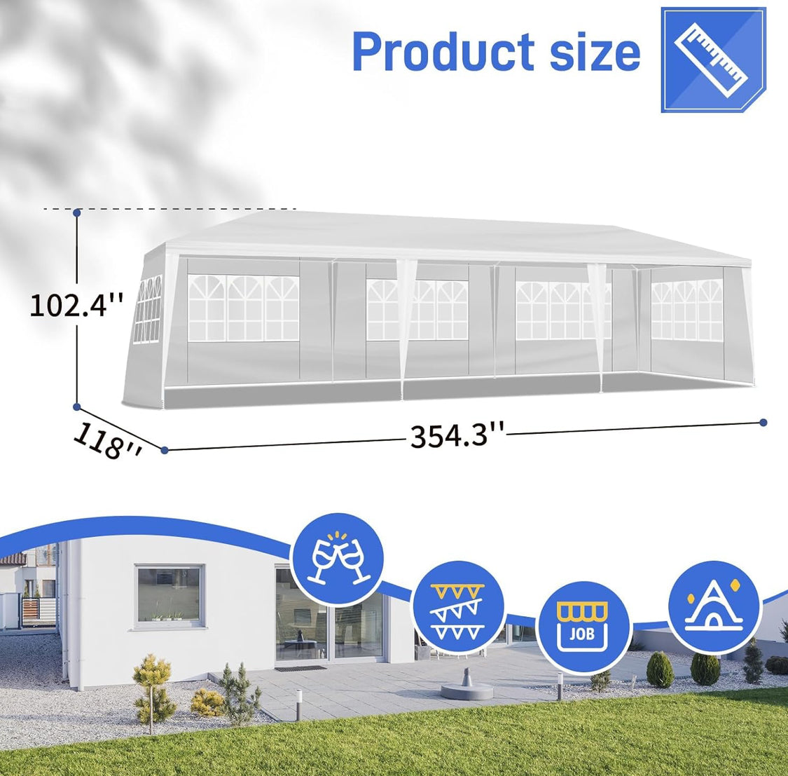New Other TryGoal 10’ x 30’ Canopy Tent Outdoor Party Tent with Sidewalls, White
