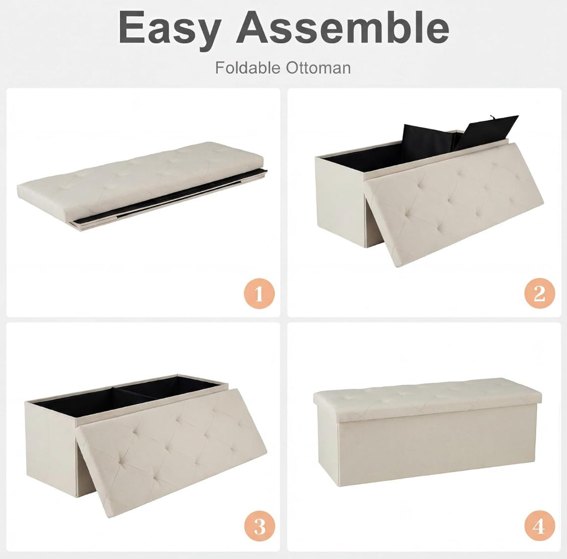 New Open Box NEWBULIG 43” Folding Storage Ottoman Bench, Beige