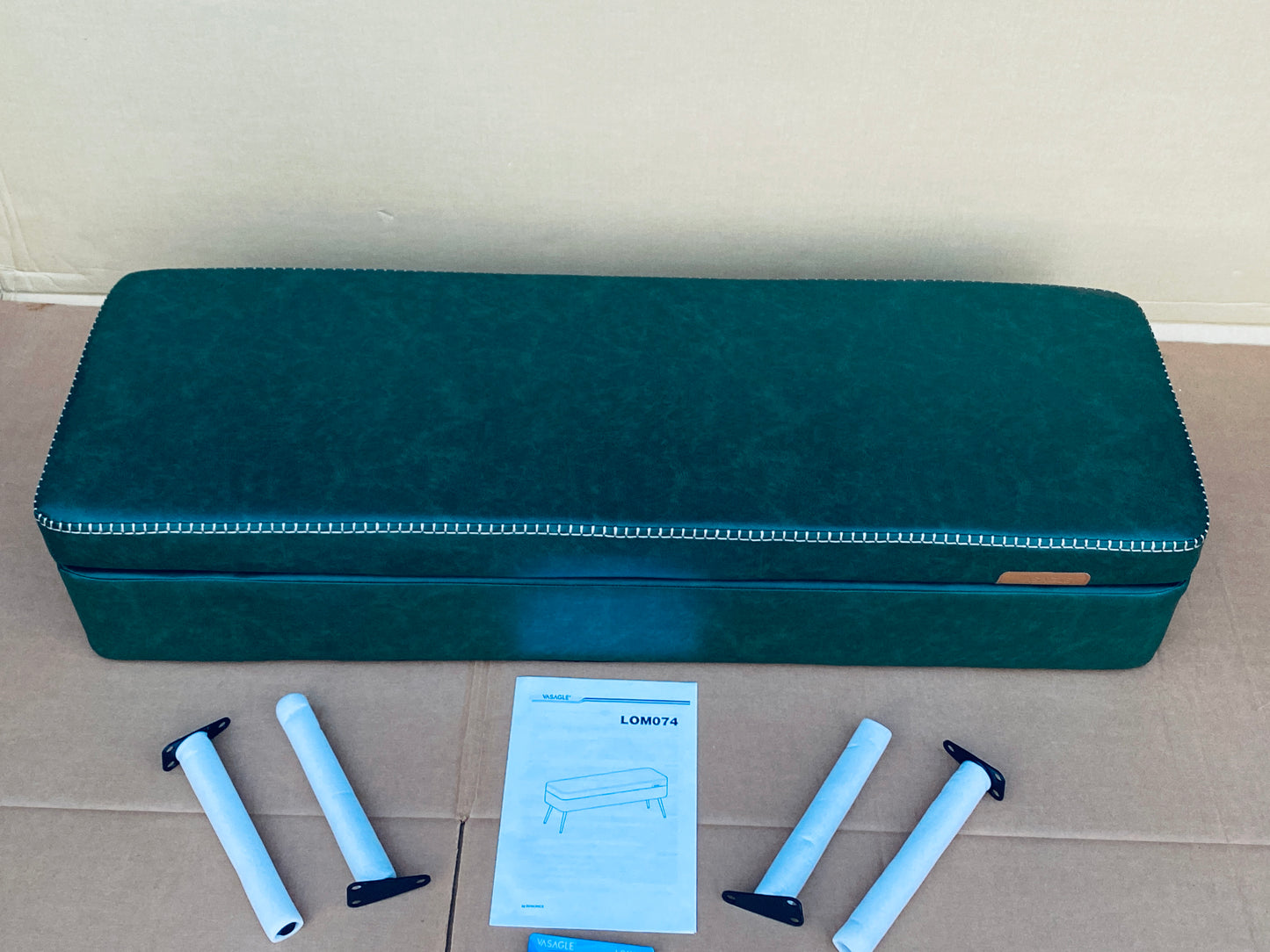 New Open Box VASAGLE Storage Ottoman Bench With Steel Legs, Forest Green