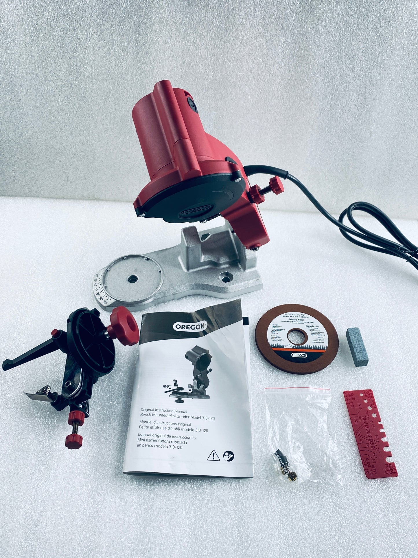 New Open Box Oregon Compact 120V Bench Grinder, Universal Saw Chain Sharpener