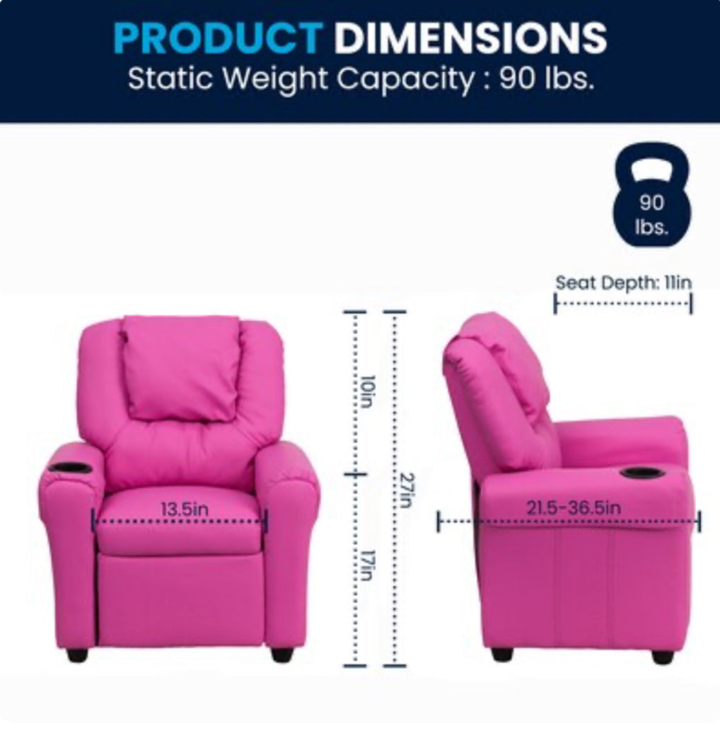 New Open Box Flash Furniture 27in. Hot Pink Vinyl Upholstered Kids Accent Chair