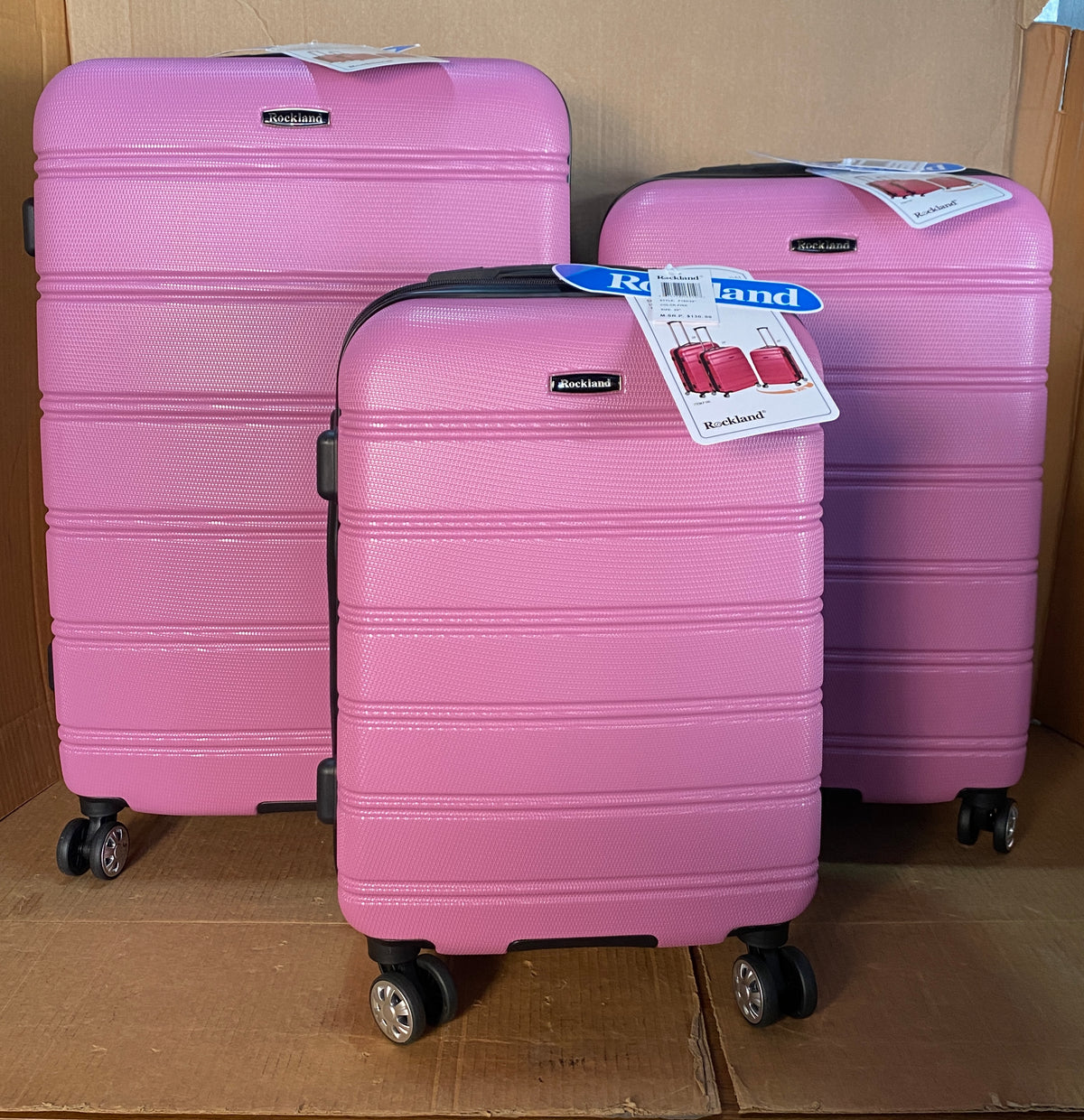 Set Of 3 - New Open Box Rockland Melbourne Expandable Spinner Wheel Luggage Set