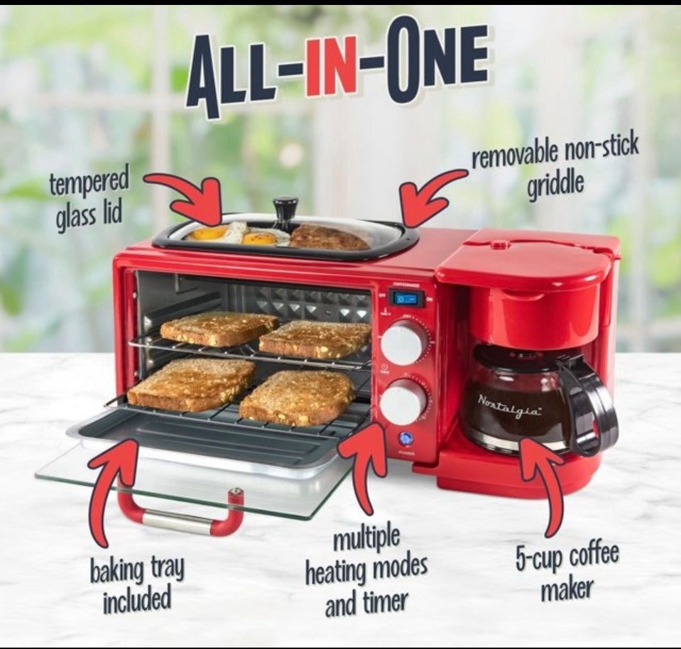 New Other Nostalgia Retro 3-in-1 Breakfast Station, Red