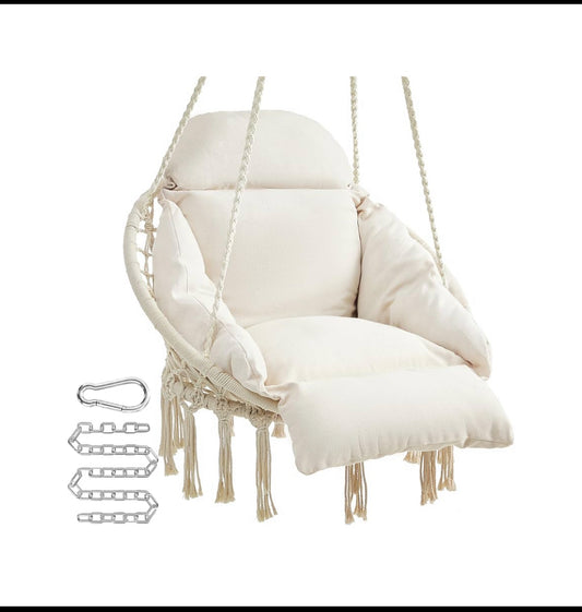 New Open Box SONGMICS Hanging Boho Swing Chair With Large Thick Cushion