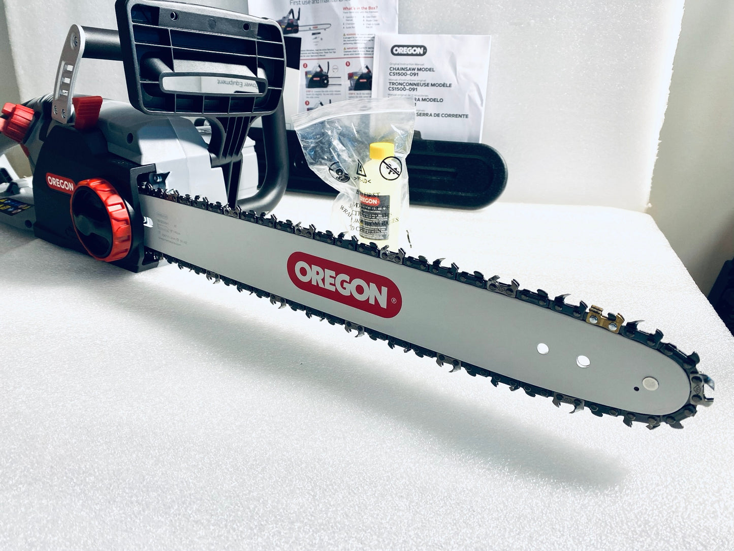 New Open Box Oregon CS1500 Self-Sharpening Electric Chain Saw With 18” Bar
