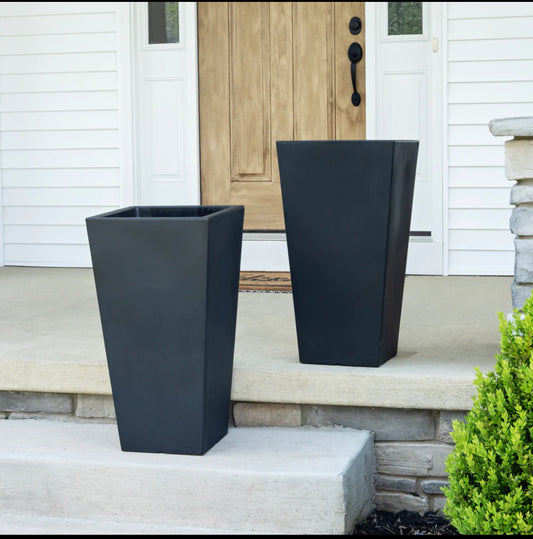 Set Of 2 - New Other Step2 Tremont 28" Tall Square Tapered Planters, Dark Cedar