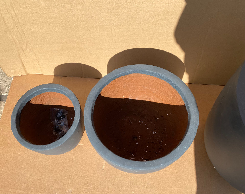 Set Of 3 - New Other Kante 18",14",10" Dia Concrete Round Planters, Dark Gray
