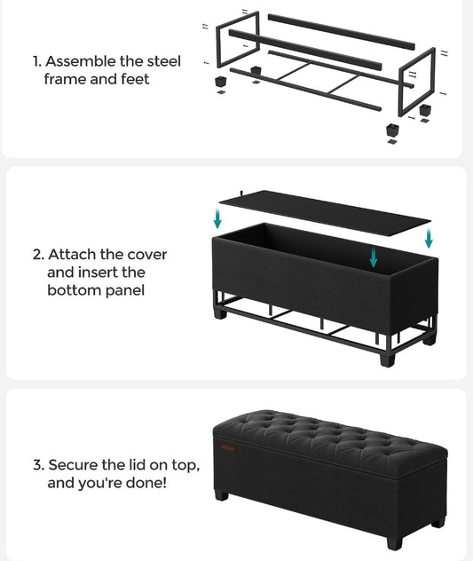 New Open Box SONGMICS 43" Storage Ottoman Bench/Foot Rest With Legs, Ink Black