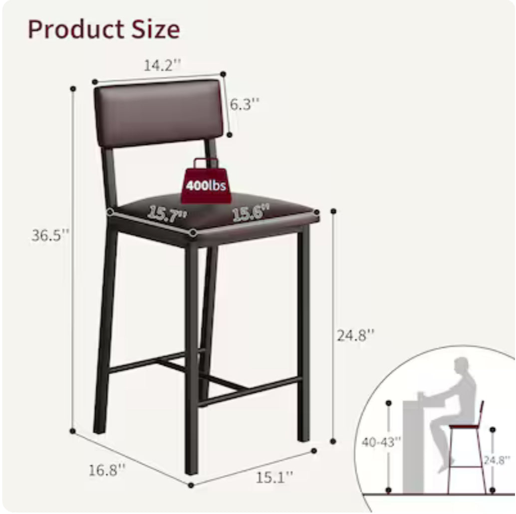 Set Of 4 - New Other Garvee  25” Counter Height PU Leather Bar Stools Barstools