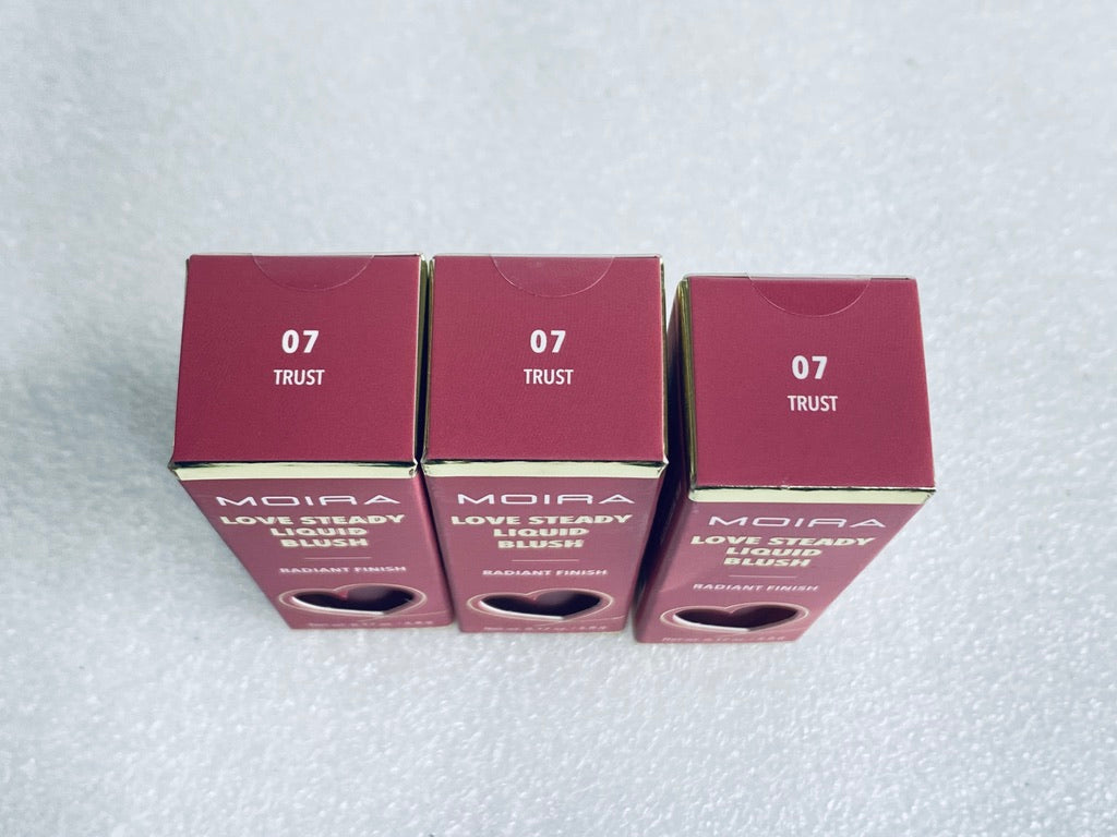 Lot Of 3-New Moira Love Steady Liquid Blush Radiant Finish 07 Trust 0.17 oz Each
